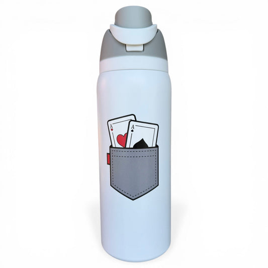 Hydration Bottle – Pocket Aces | 32oz Insulated Stainless Steel | Flip Straw Lid w/ Handle